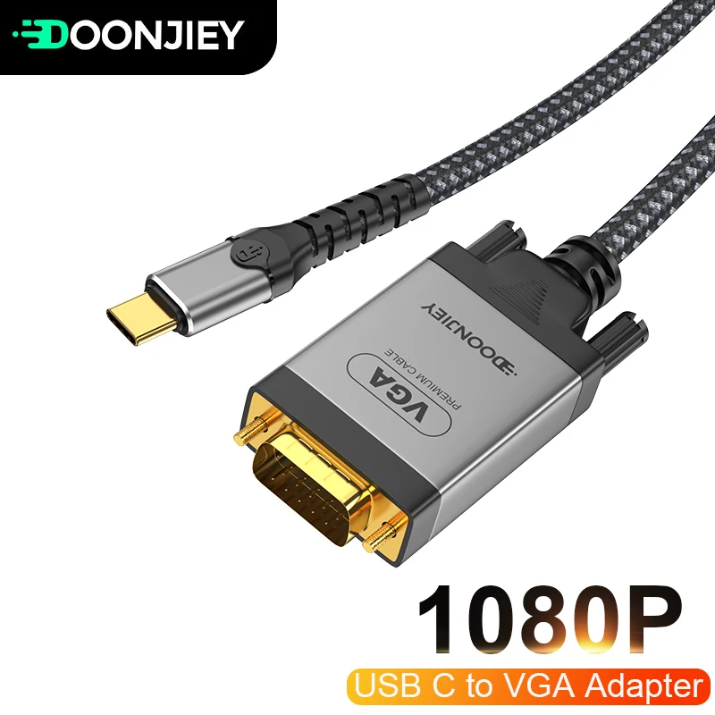 

1080P Type C to VGA Cable USB C Male to VGA Male Converter Adapter Weaving Cable for Projector Microphone Speaker Monitor Wire