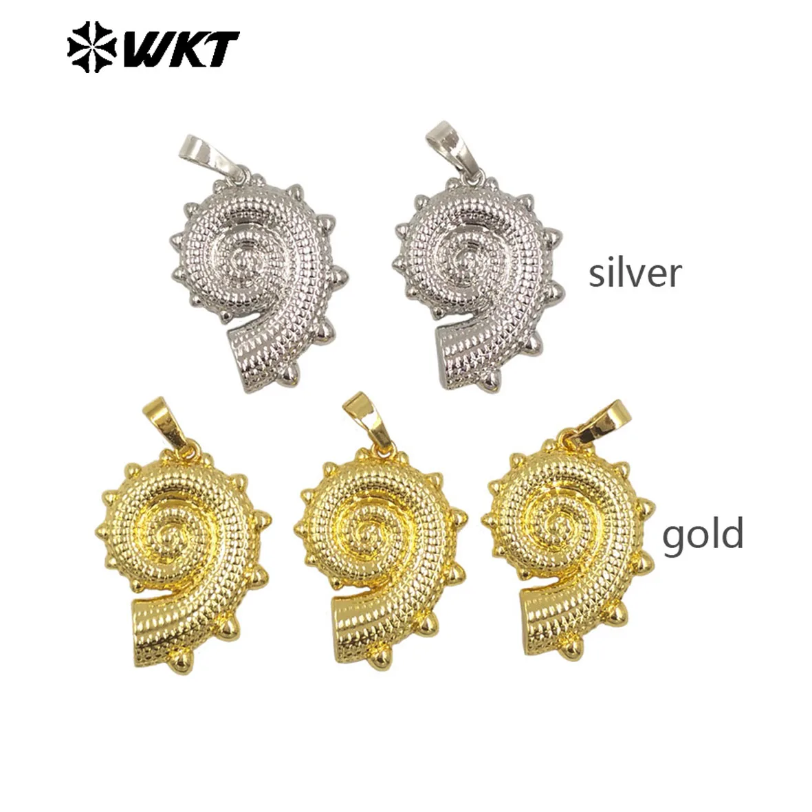 WT-P2002 Latest Design Cute Vividly Snail Shell Shape Two Color Wholesale Pendant Charms Finding For 5 PCS A Lot