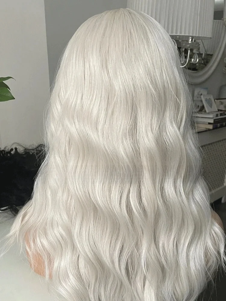 Blonde Platinum Synthetic Lace Wig Wavy Lace Front Heat Resistant Synthetic Wig 13x4 Ash White Lace Wig With Mid For Women Daily