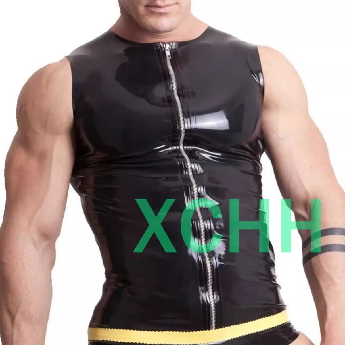 

Металлический жилет ручной работы, латексный/резиновый топ с передней молнией, костюм для Хэллоуина/косплея