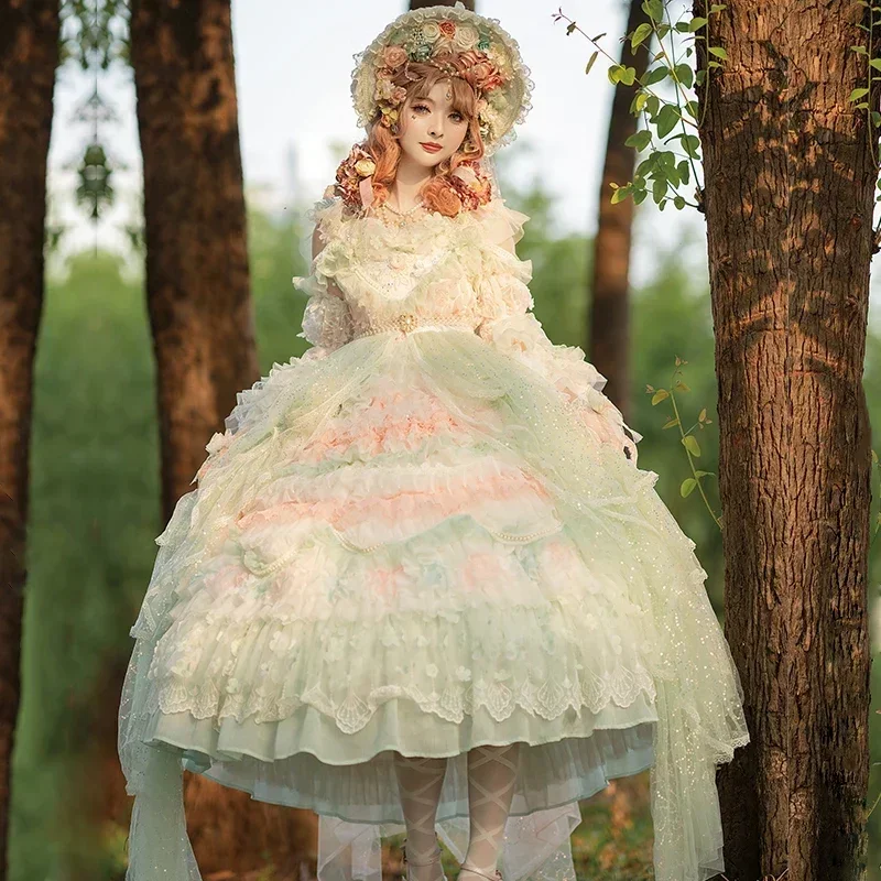 Kawaii Lolita Dress Women Girls JSK Lolita Kawaii Cute Cats Tea Party Dresses Ruffles Cosplay Spring Summer OP Dress