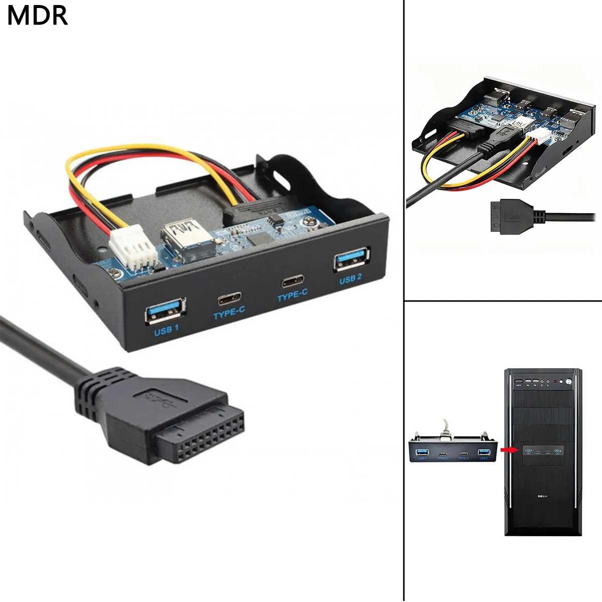 

USB-C USB 3.0 Front Panel Connector 2xUSB3.0AF+2xUSB-CF to motherboard 20-pin for 3.5-inch desktop PC floppy drive bays