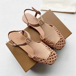 AIYUQI Women's Summer Sandals 2024 New Vintage Flat Mary-jane Shoes Fisherman Weave Roman Sandals Women