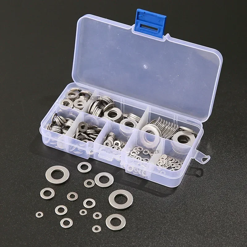 

360 Pieces M2 M2.5 M3 M4 M5 M6 M8 M10 Stainless Steel Flat Washers Kit with Box with Abrasion Resistance