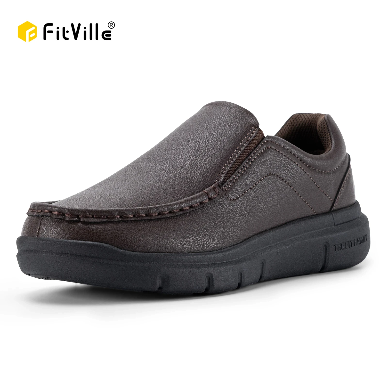 Fitville Herren-Slip-On-Freizeitschuhe, Lederschuh, breite Breite 2E, leicht, für geschwollene Füße, mit Schmerzlinderung im Fußgewölbe