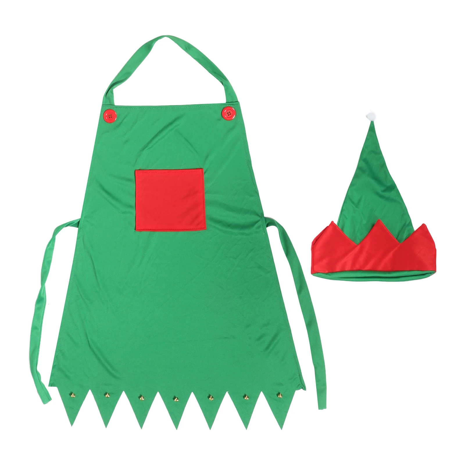 

2pcs Christmas Decoration Apron Set Elf Costume Accessories Green Red Felt Hat Nonwoven Family Kitchen Bib for Adults Kids