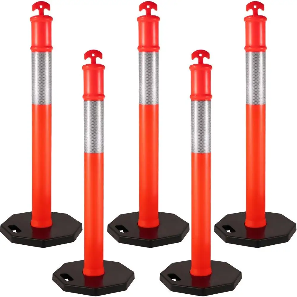 

5Pack 44 Inch Orange Delineator Posts with Reflective Bands and Rubber Base for construction Site Traffic Management
