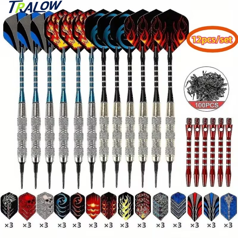 

TRALOW 12pcs Iron Dart Barrel Safety Soft-tip Dart Set,Including,30 Dart Flights,6 Aluminum Shafts,for Electronic Dartboard