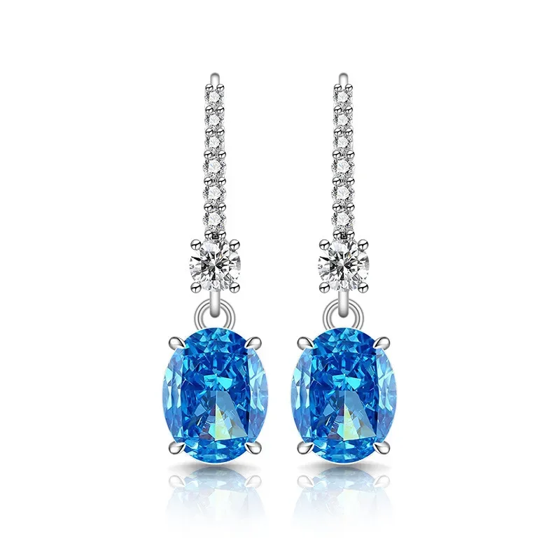 925 Reines Silber Bestseller Eisblumen-Schliff Taubenei-Form Dynamischer Ohrhänger mit schillernden High-Carbon-Diamant-Ohrringen für Damen. – Detail 13