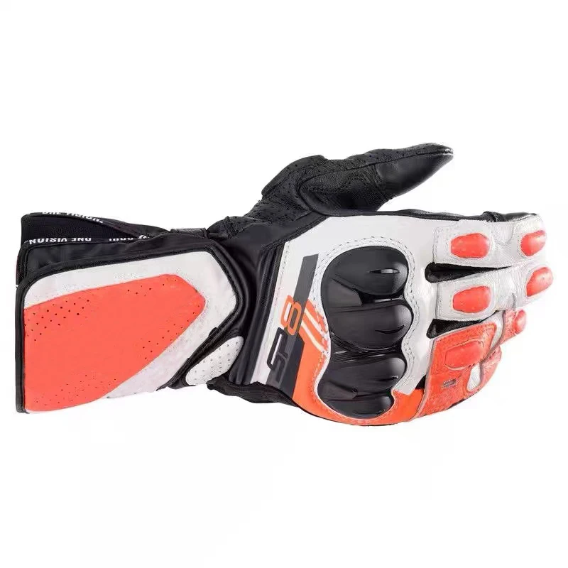 Alpines Sp-8 V3 Leather Black Motorcycle Long Gloves Racing Gloves Driving GP PRO Motorbike Original Cowhide Gloves