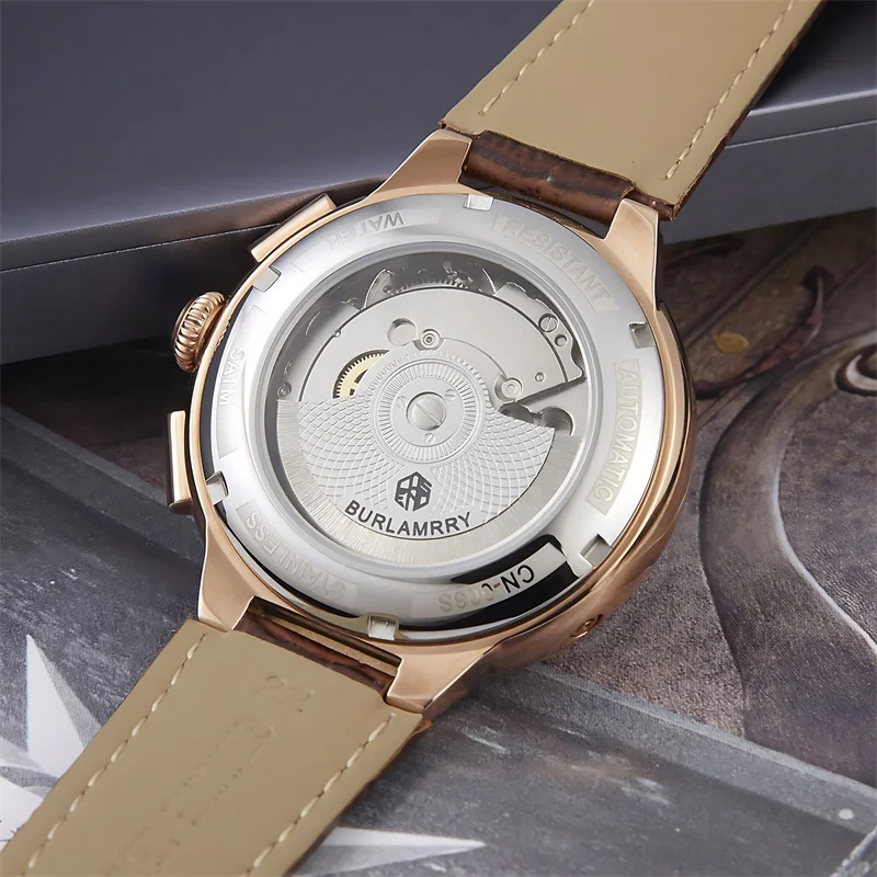 ด้านบนยี่ห้อ Mens Mechanical นาฬิกาสายหนังกันน้ําอัตโนมัติ Tourbillon นาฬิกาผู้ชายปฏิทินสัปดาห์นาฬิกา Relogio Masculino