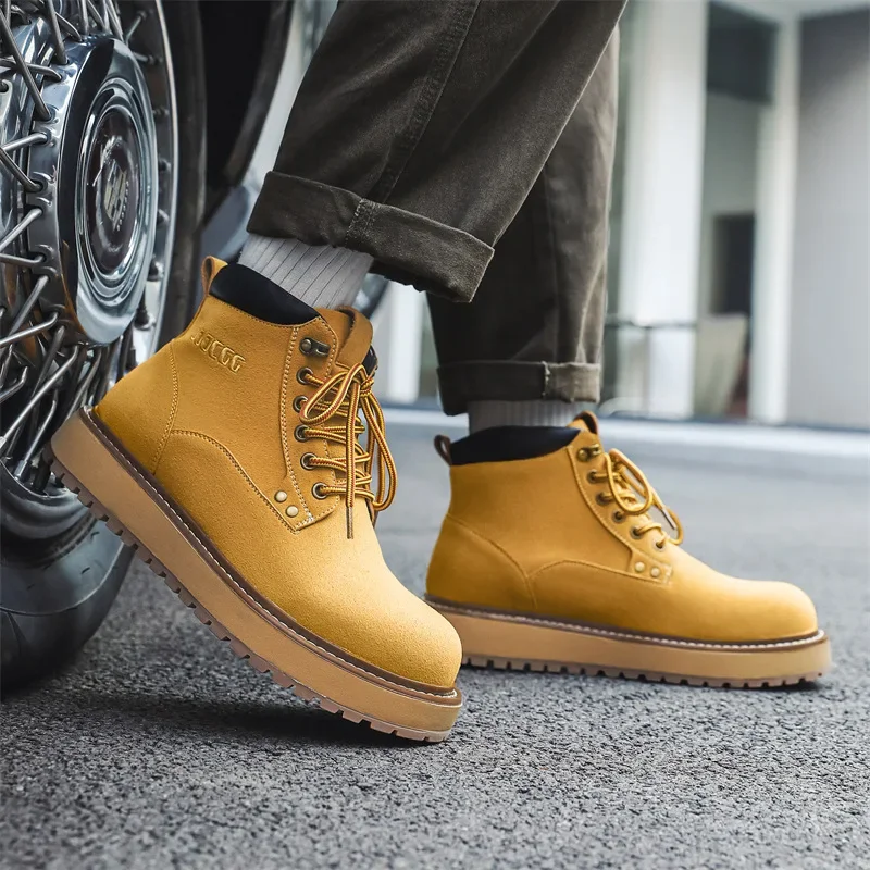 Trendy Black Mens Ankle Boots High Top Lace-up Platform Casual Shoes For Man Comfortable Suede Work And Safety Shoes Men zapatos