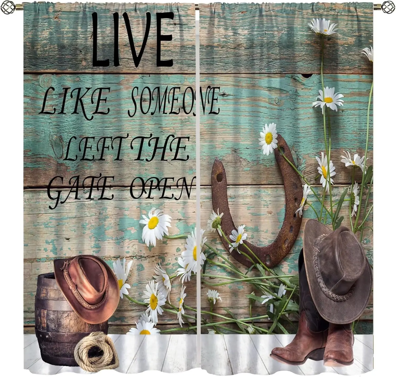 

Ковбойские шторы в стиле вестерн, деревенские, с узором подковы и ромашек, для окон фермерского дома, гостиной, кухни, кафе, спальни