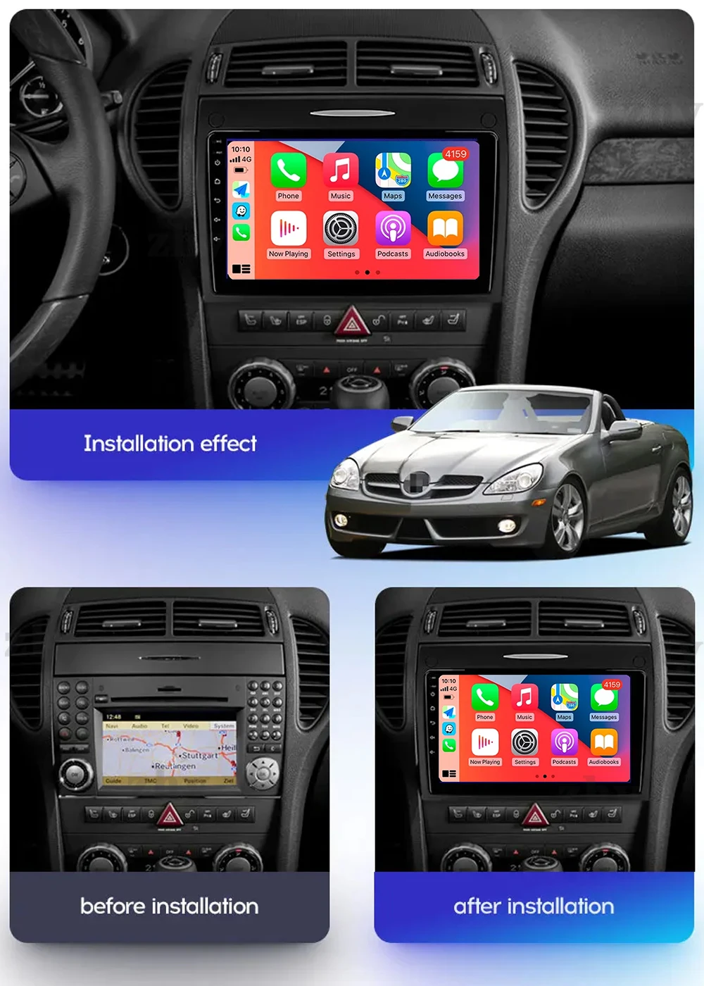 Android 14 Carplay Autoradio Voor Mercedes Benz SLK klasse R171 SLK200 SLK280 SLK300 2000-2011 Navigatie GPS Multimedia Speler