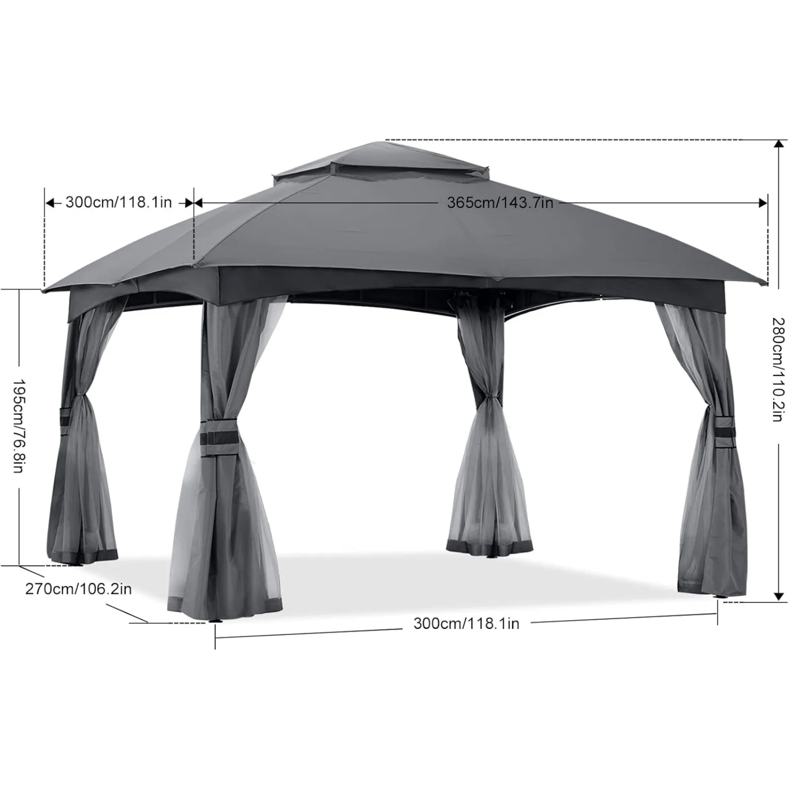 US 10x12 Outdoor Gazebo - Patio Gazebo with Mosquito Netting, Outdoor Canopies for Shade and Rain