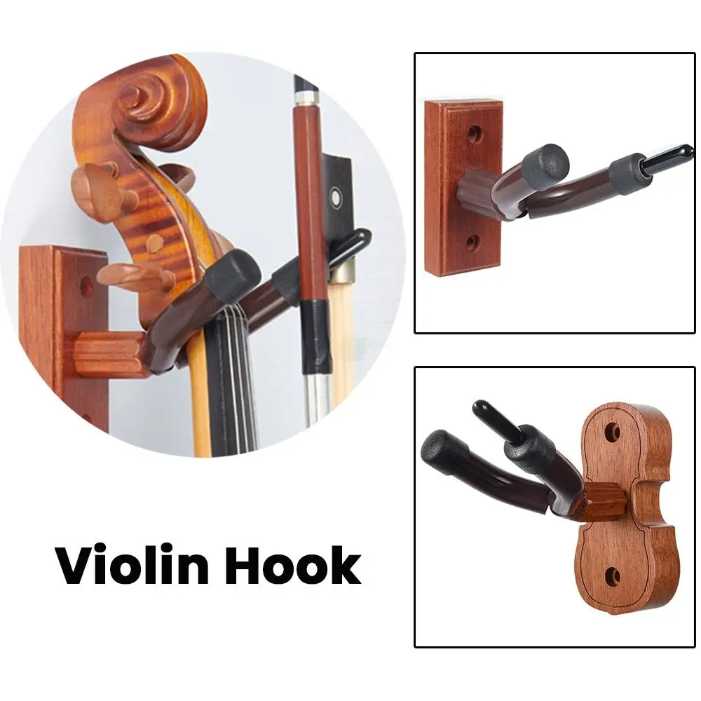 Professional Wood Base Violin Hanger Hook with Bow Hook Non-slip Violin/Viola Stand Wall Mount Violin Hanger Erhu