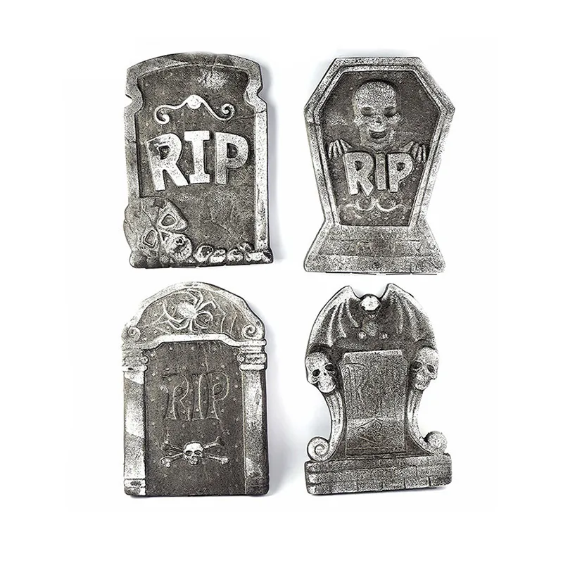 Letreros de patio de Halloween, decoración de lápida, cementerio, 4 casas encantadas de espuma diferentes, cementerio para casa, accesorios de broma para fiesta al aire libre