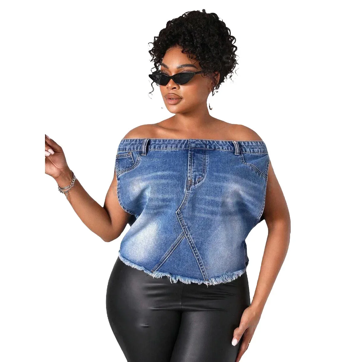 New Versatile Slim Skinny Jacket Vest Top Shoulder T-Shirt Top Denim Jacket for women