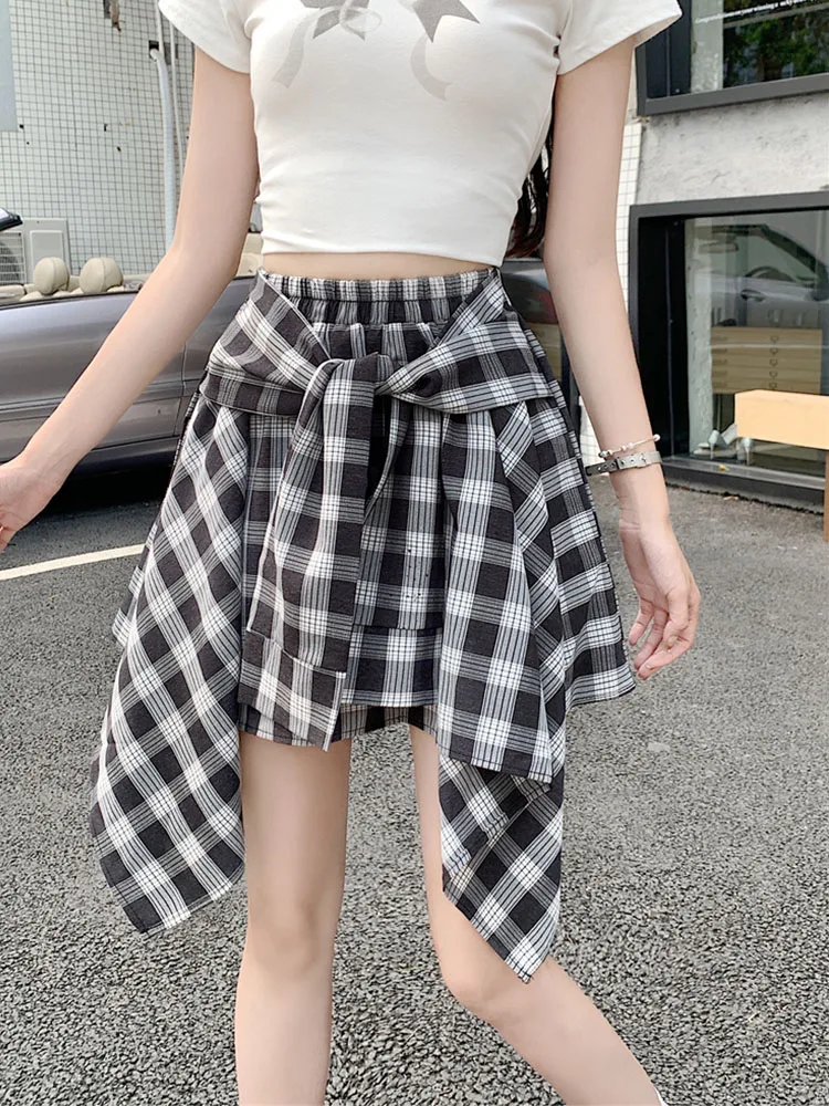 American Style Fashion Y2k New Design Plaid A-line Skirt Summer Women High Street Gyaru Asymmetrical Skirt Coquette New Trend