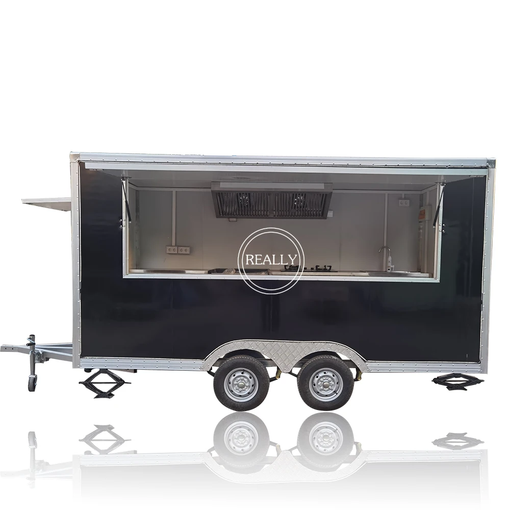 Best Selling Mobile Food Trucks United States Standard Custom Service 4m Black Fast Food Truck With Kitchen Equipment