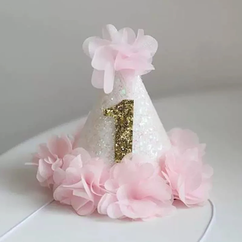 1 2 3 Jahre alt Geburtstag Hut rosa Blume Prinzessin Hüte Baby Mädchen Mini Stirnband Baby Dusche alles Gute zum Geburtstag Party Dekoration Kappe – Detail 1