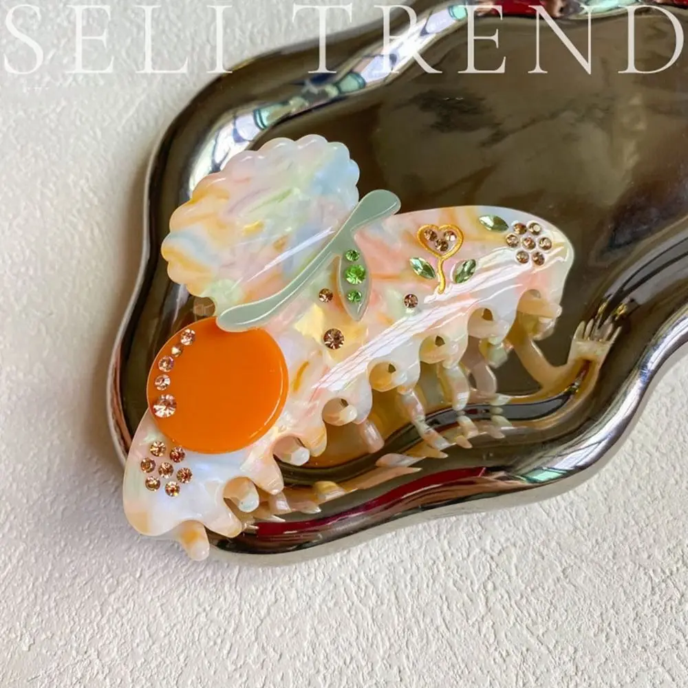 

Персонализированный ацетатный цветок уксусной кислоты, коготь для волос, вишневый бриллиант, стразы, заколка для волос, зажим для головы, зажим в виде акулы, женский