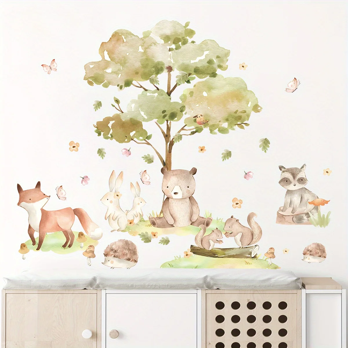 

Cartoon Cute Brown Bear Fox Rabbit Tree Forest Animal Wall Stickers for Bedroom Living Room Nursery Decoration Wall Decals