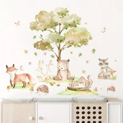 Cartoon Cute Brown Bear Fox Rabbit Tree Forest Animal Wall Stickers for Bedroom Living Room Nursery Decoration Wall Decals