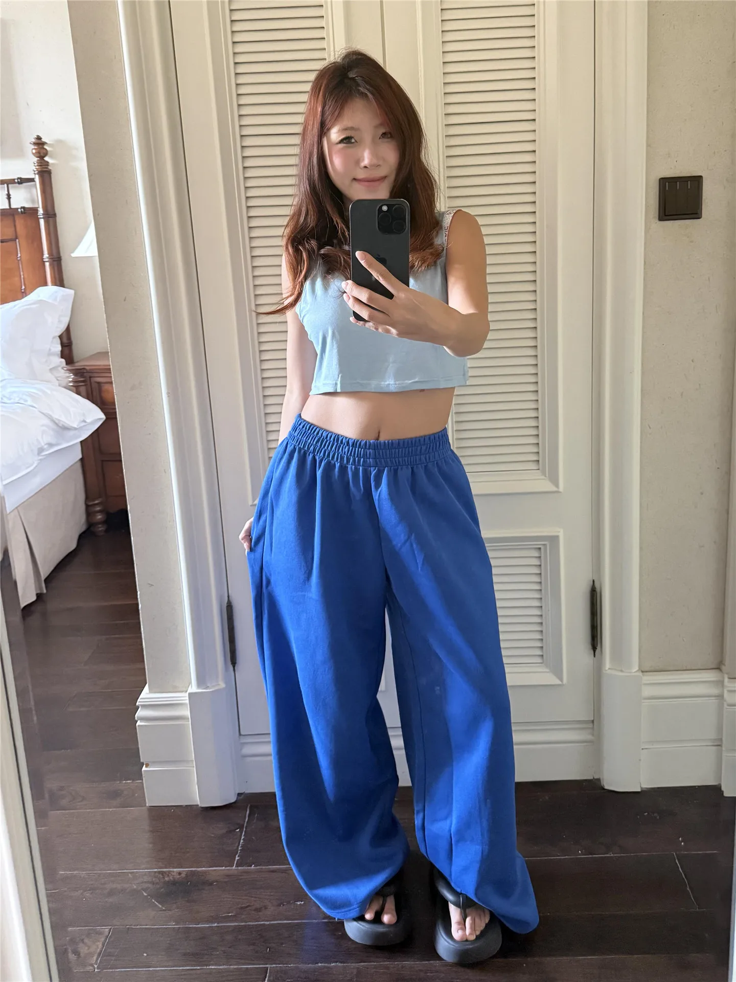 

American Vintage Low Waist Wide Leg Casual Pants Women Summer Loose Slimming Casual Sport Sweatpants Hot Girl Blue