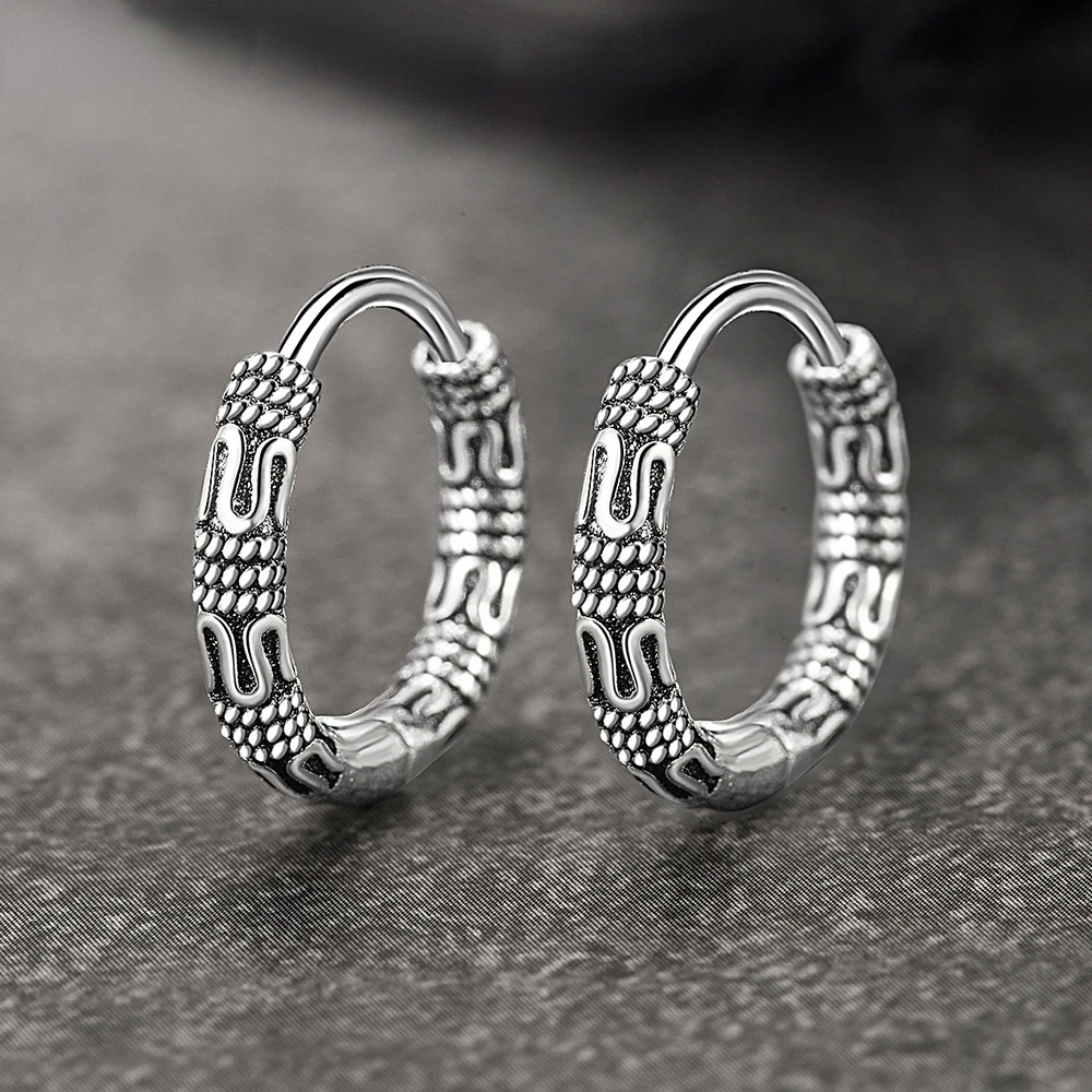 Boucles d'oreilles créoles en argent regardé 925 pour femmes, boucles d'oreilles à motif vintage, bijoux en argent, Corée, nouveau