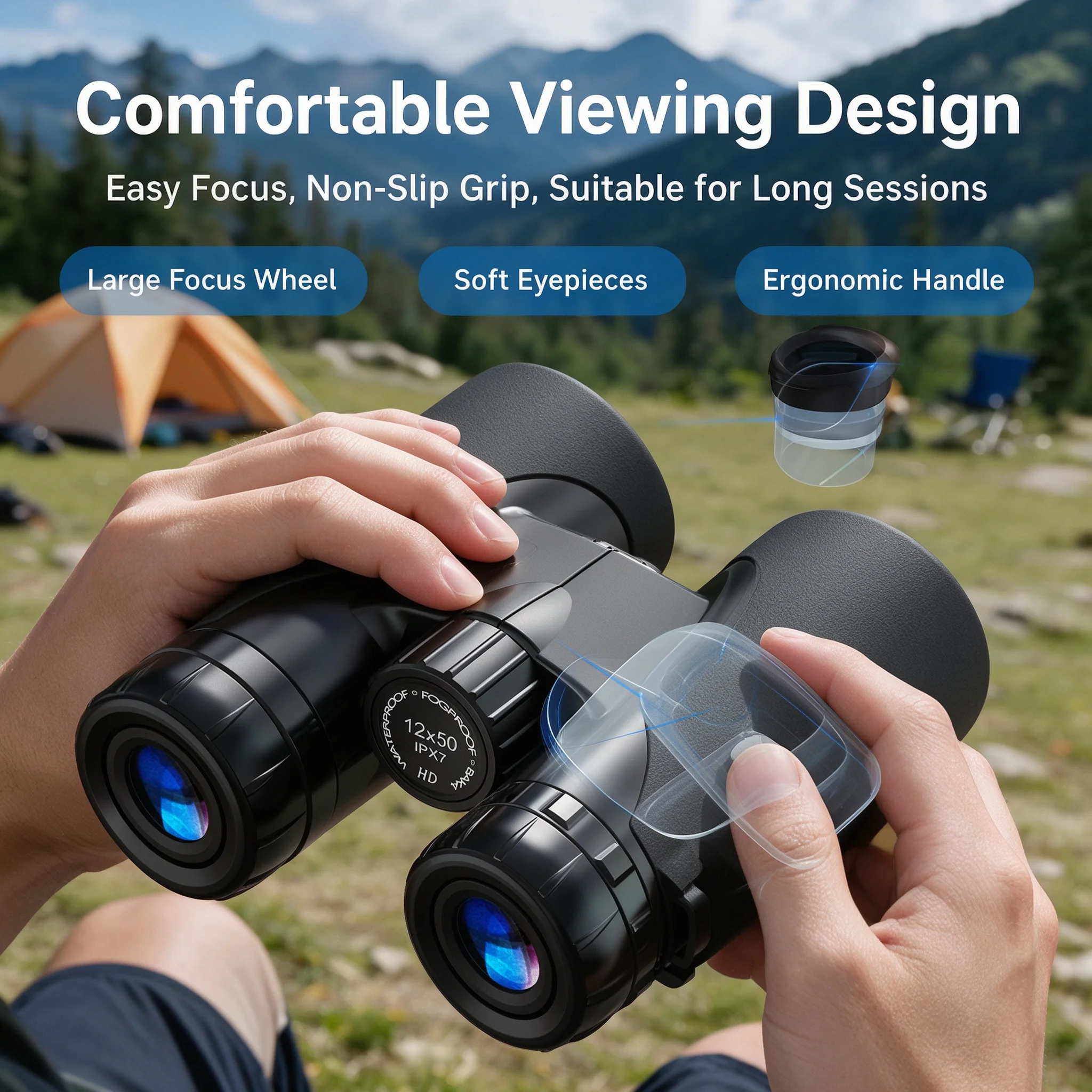 12x50 HD Binoculars, IPX7 Waterproof Fogproof Telescope with Phone Adapter, High Power for Bird Watching Hunting Outdoor Travel