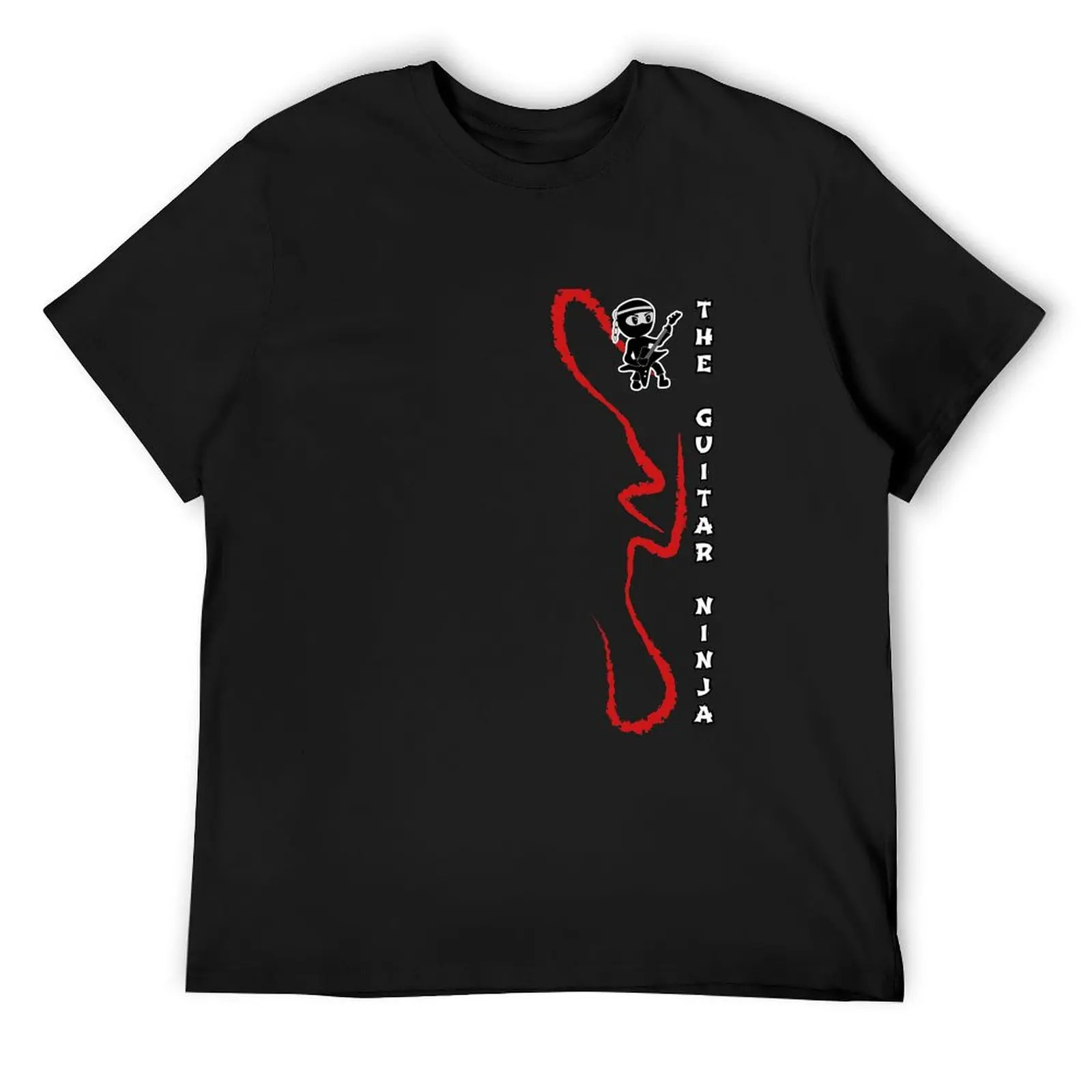 

The Guitar Ninja Logo and Red Swirls T-Shirt Funny t-shirt vintage t shirts oversized Aesthetic clothing Men's cotton t-shirt