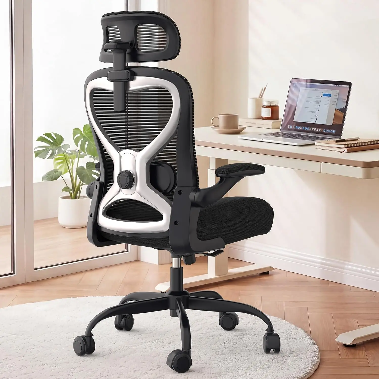 Ergonomic Office Chair With Lumbar Support & 3D Headrest Flip-up Armrests For Home Office Study Black Silver, Customized