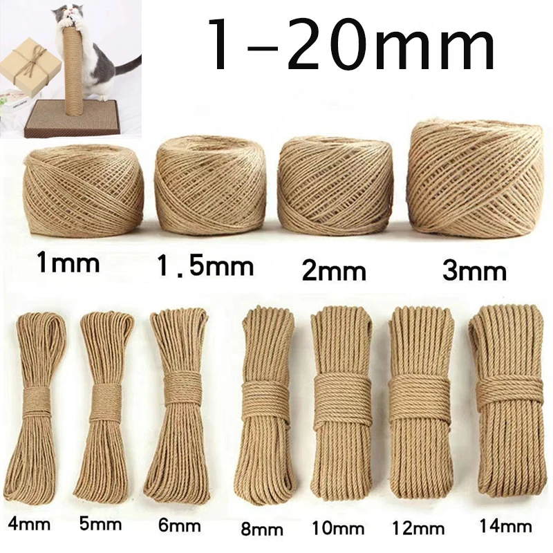 

10m 50m 100m 200m Fabric Jute Rope Twine Rolls Hemp Twisted Cord Macrame String DIY Craft Basket Cat Pet Scratching Handmade