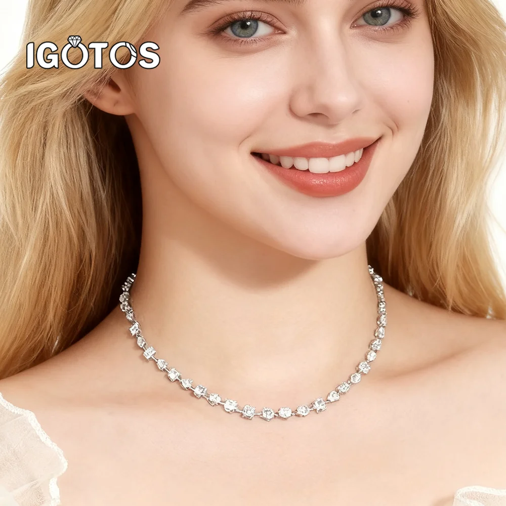 

Теннисное ожерелье-чокер с муассанитом для женщин S925, посеребренное сверкающее колье со стразами, цепочка-колье, регулируемые свадебные украшения