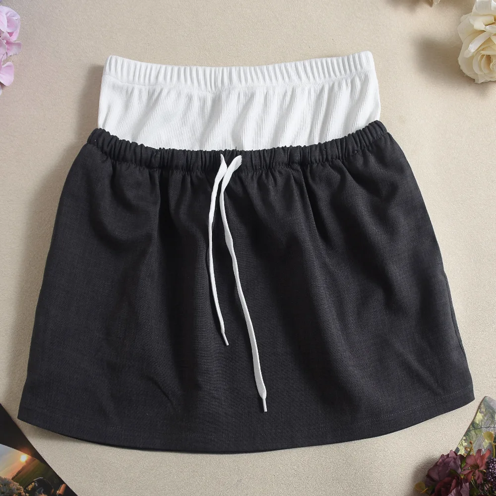 กระโปรงผู้หญิงสไตล์ยุโรปและอเมริกา รุ่นใหม่ประจำฤดูร้อนปี 2025 ดีไซน์ตัดต่อสีตัดกัน แต่งเอวสองชั้น รหัสสินค้า cw44768