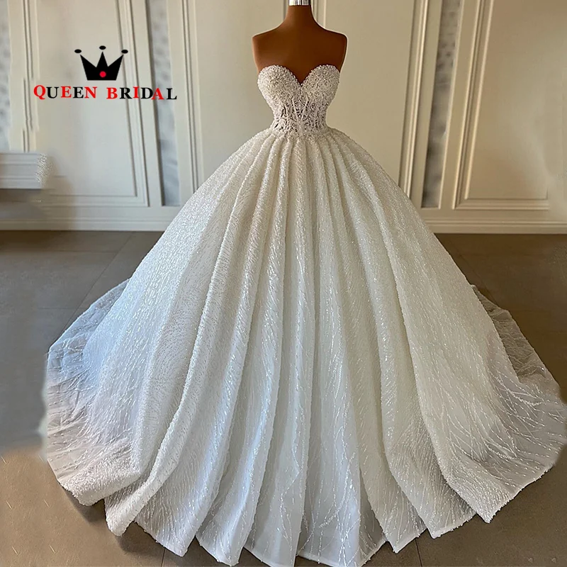 Luxury Pearls Beading Wedding Dresses 2024 New Sweetheart Sleeveless Pleat Bridal Ball Gowns Vestidos De Novia Custom Z64Y