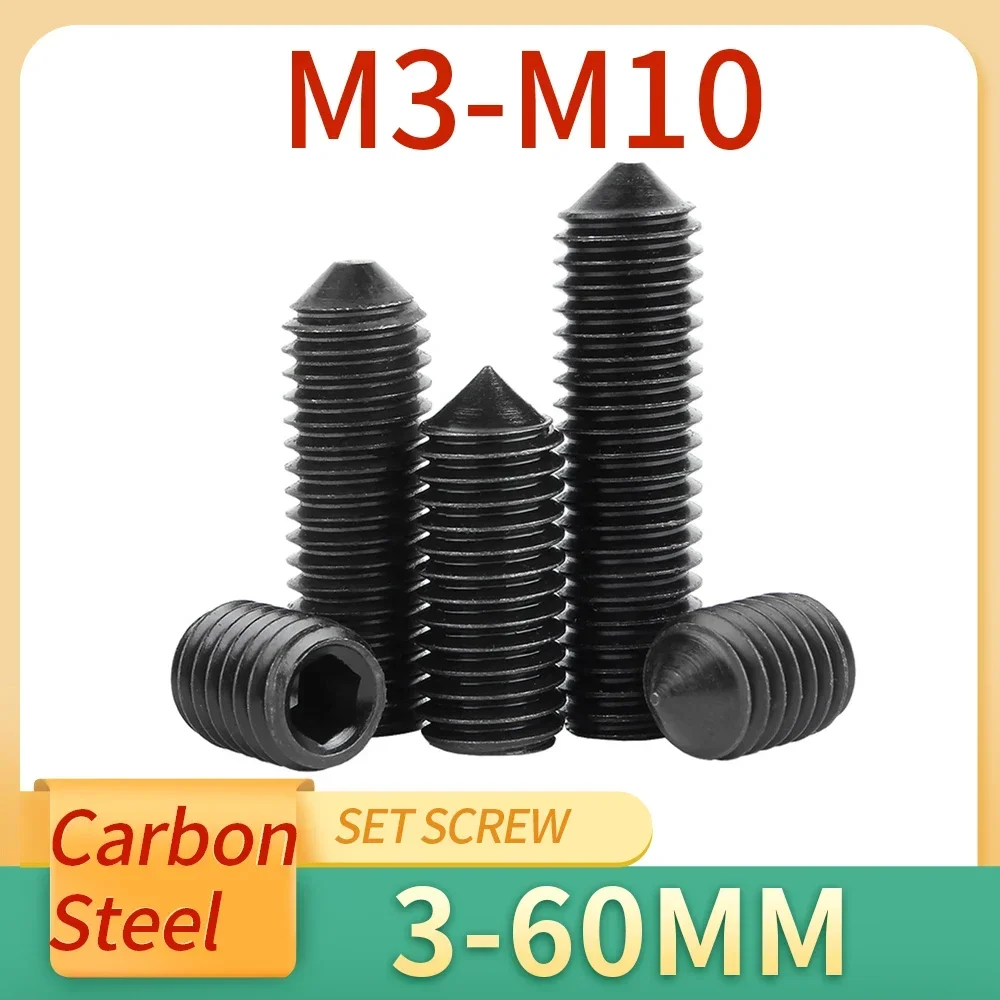 5-100pcs M2 M2.5 M3 M4 M5 M6 M8 M10 M12 M16 12.9 Class Carbon Steel Hex Hexagon Socket Cone Point Grub Set Screw Bolts