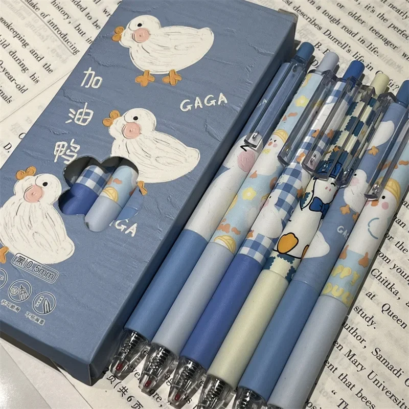 6pcs Kawaii Gel Pens School Supplies Cute Duck Pens ST Nib Black Ink Ballpoint Pen Back To School Aesthetic Stationery