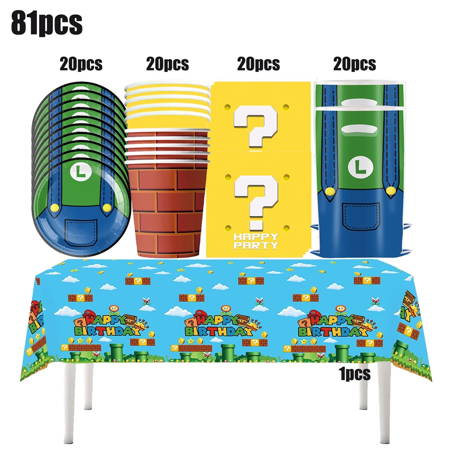 سوبر ماريو بروس عيد ميلاد الديكور الكرتون مجموعة أدوات المائدة القابل للتصرف مفرش المائدة لوحة شنطة هدايا أطفال بنين صالح لوازم الحفلات #3