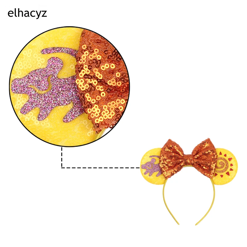 라이온 킹 귀 스팽글 보우 머리띠 여성용 스파클 마우스 귀 헤어 액세서리 생일 파티 코스프레 액세서리