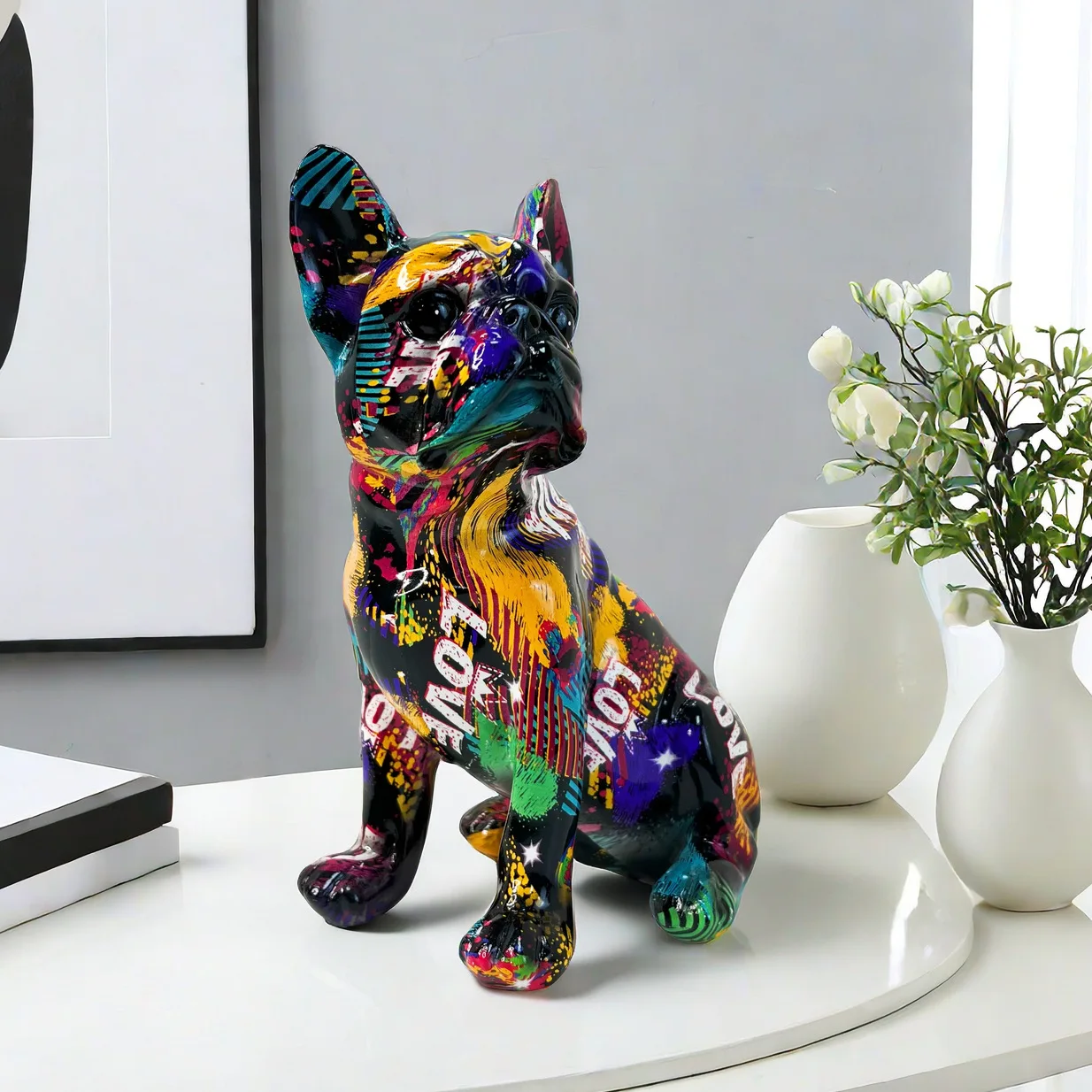 

Creative and Colorful Bulldog Crafts Home Furnishings Living Room Office Desktop Resin Animal Decorations