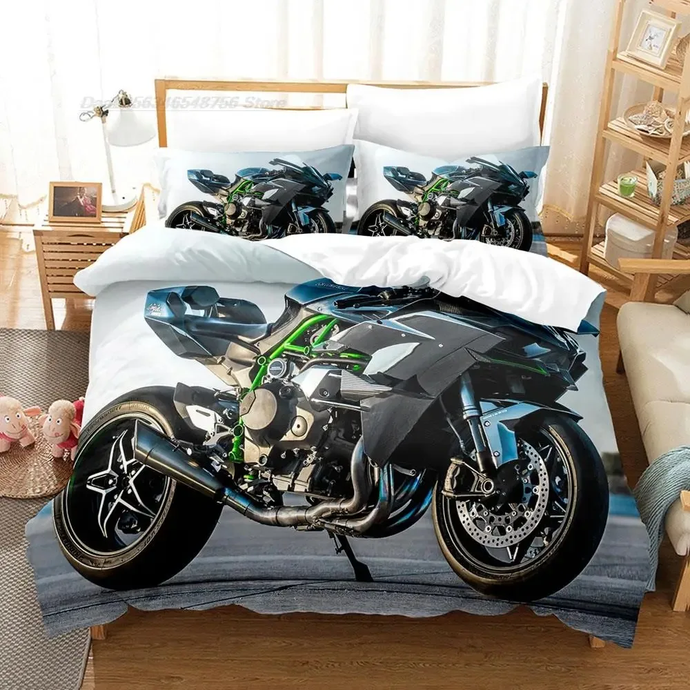 Kawasaki Bedding Set Single Twin Full Queen King Size Bed Set Aldult Kid Bedroom Duvetcover Sets 3D Print Cool Wild Motorcycle