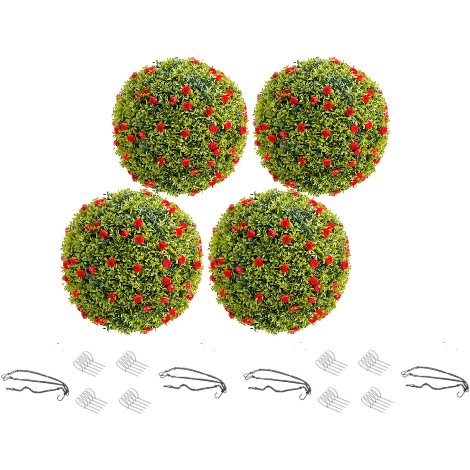 

4pcs 12.6inch Artificial Plant Topiary Ball, Decorative Artificial Boxwood Balls with Flowers, Indoor Outdoor Faux Greenery