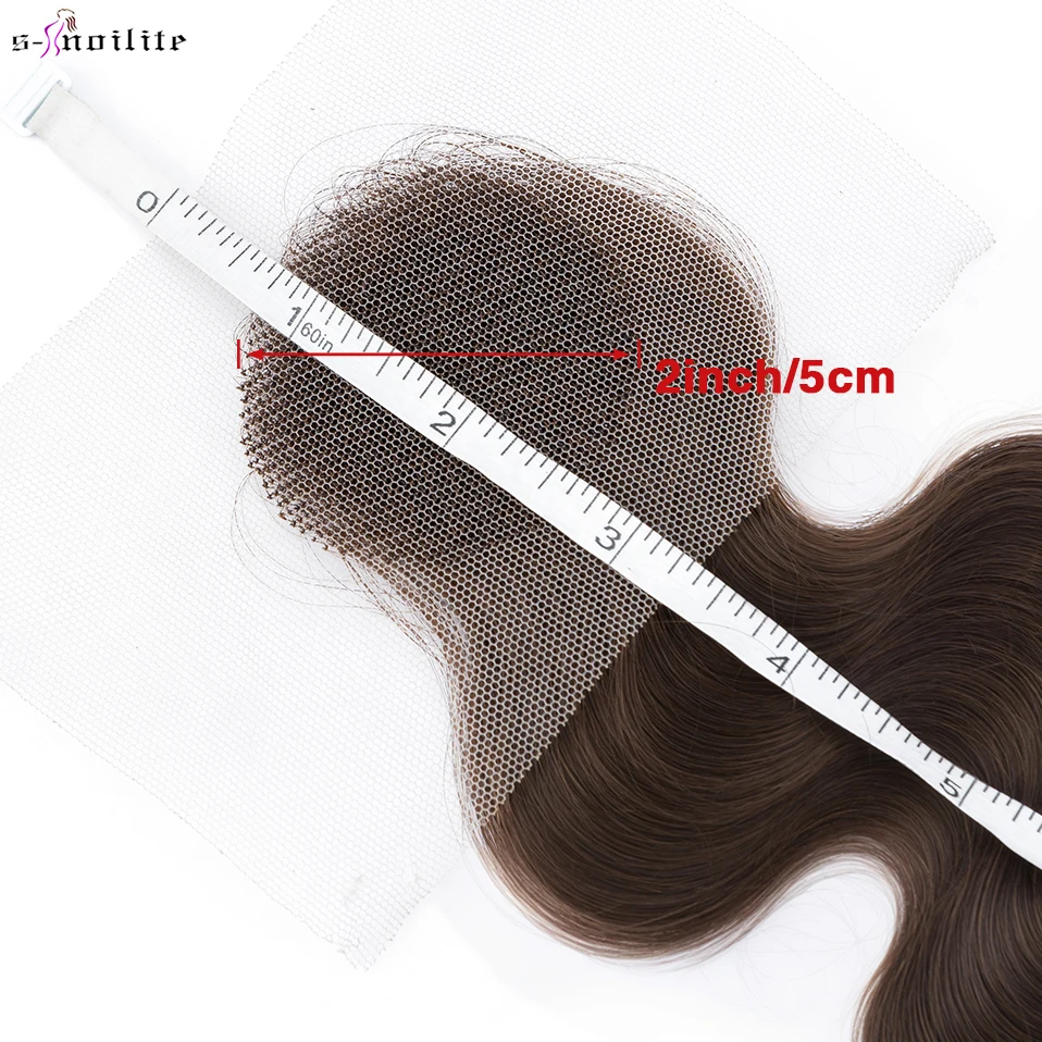 S-noilite 16inch Lace Hair Toppers Wavy Hair Patch Hand Single Knot Natural Human Hair Replacement Invisible Temple Extensions