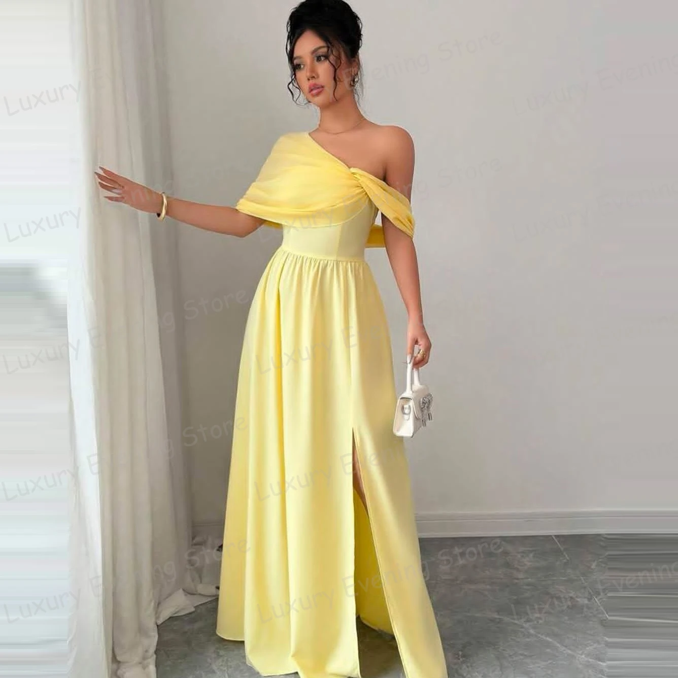 Luxe Une Ligne Robes De Soirée Sexy Une Épaule Satin Robes De Bal De Mode Plage Fête Personnalisé Robes De Noche فساتmavera