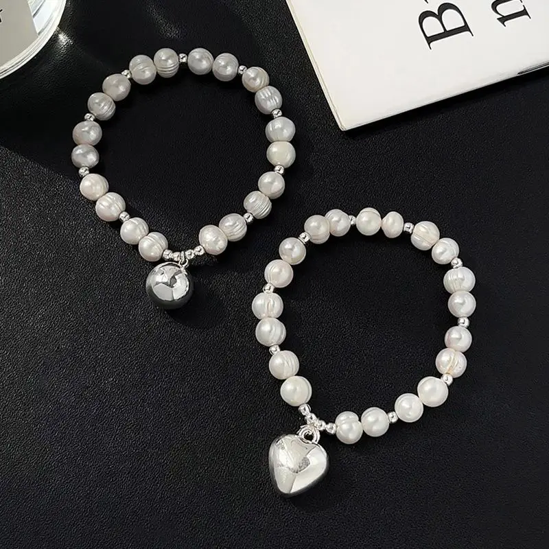 New Arrival Romantic Love Heart & Ball 100% Natural Freshwater Pearl Female Charm Bracelet Jewelry For Women Best Gifts Cheap