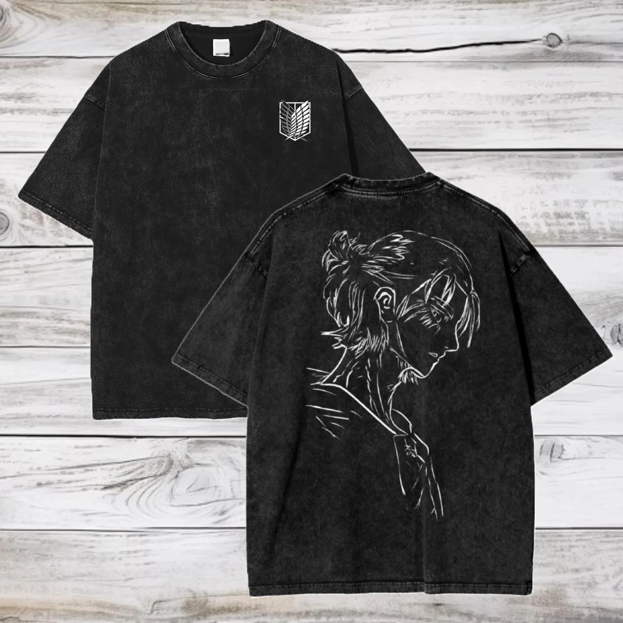 Washed T-shirts Vintage Anime Attack On Titan Eren Jaeger Cool Graphic Tshirt Men Manga Cotton T Shirt Oversized  Casual Tops