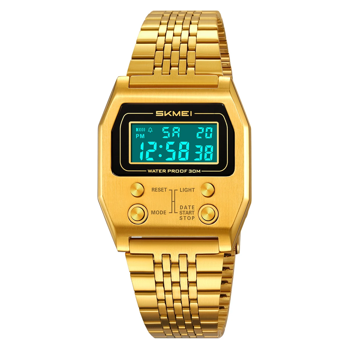 SKMEI 2460 Multifunctional Electronic watch Square Steel Belt LED lighting stopwatch Waterproof Luminous Sports Electronic Watch