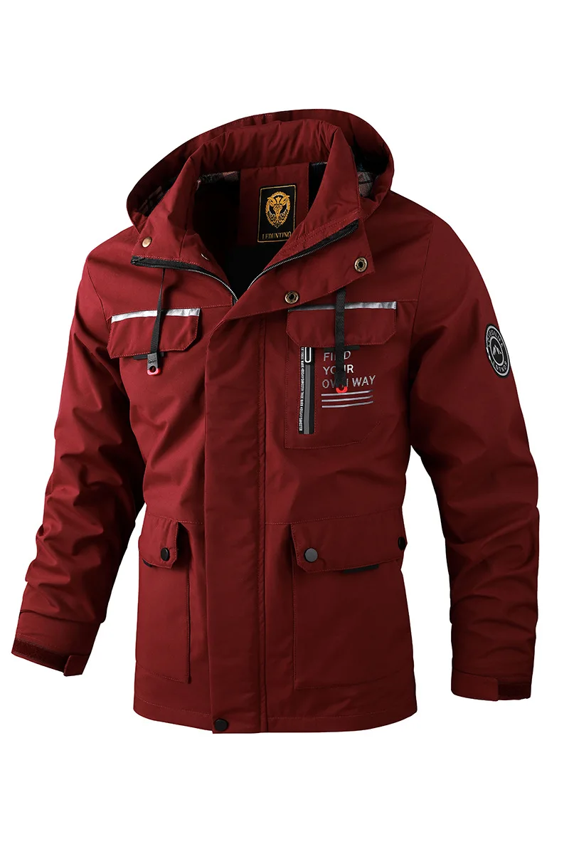 Fashion Men's Casual Windbreaker Jackets Hooded Jacket Man Waterproof Outdoor Soft Shell Winter Coat Clothing Warm Plus Size image 3
